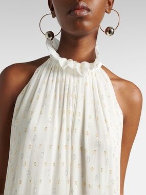 Gibson Latimer Ivory Halter Top with Gold & Silver Metallic Dots